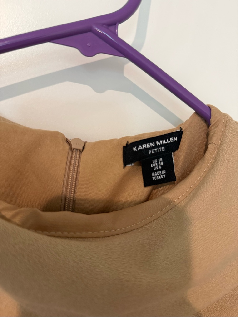 Karen Millen Camel Midi Crepe Structure Dress with Waist Tie 6 Petite - Picture 5 of 11